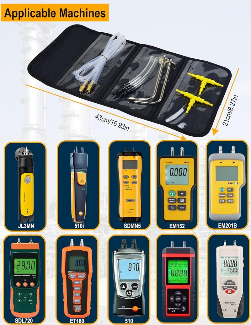 ZIBOO JL3MN2 Manometer Probe Kit, Compatible with Klein Tools ET180 Digital Manometer Compatible with Fieldpiece JL3KM2, SDMN5，SDMN6，ADMN2,HVAC Pitot Static Tube Fit ( JL3MN2) - Image 2